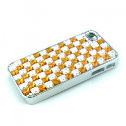 iPhone 4 4S Glass Stud Cube Bling Crystal Diamond Case (Orange-White)
